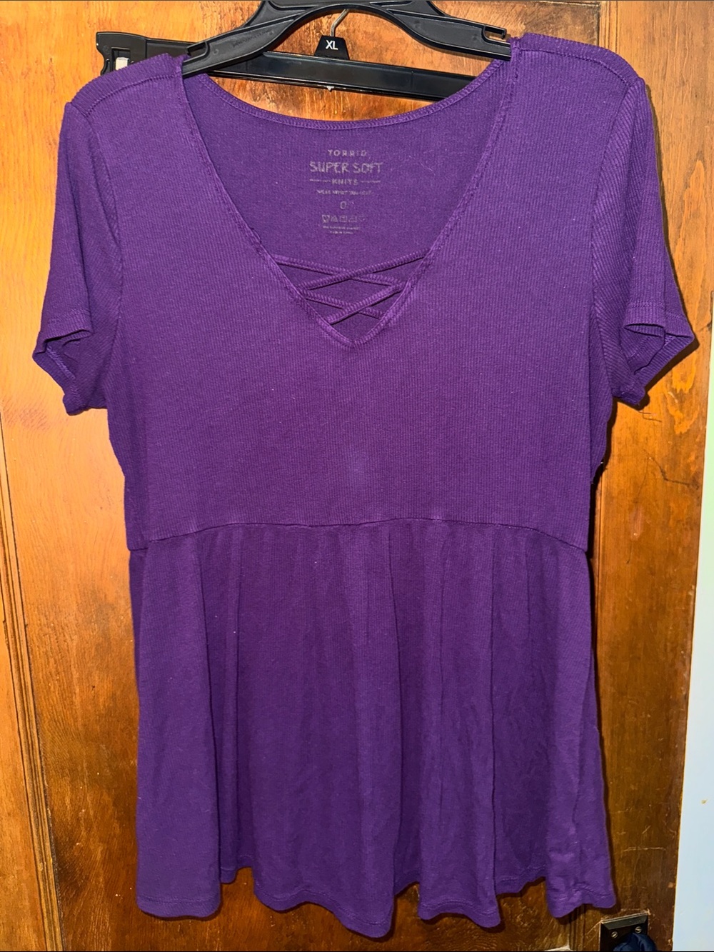 torrid Purple Crisscross V-Neck Short Sleeve Tunic